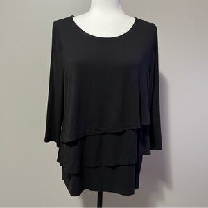 Chico’s Tiered Layer Black 3/4 Sleeve Rounded Neckline Tunic Top